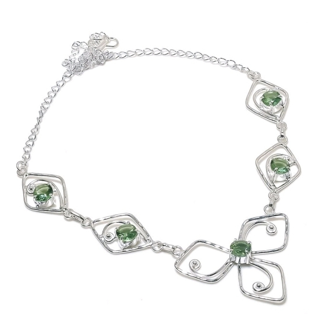 Sterling Silver and Green Amethyst Necklace